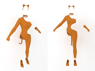 Orange Cat Themed Full Body Costume with Ears Headband Collar Tail Gloves and Heels 3d model