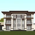 Modern Classical Detached Villa Exterior Design With Two Story Large Windows And Lawn