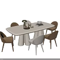 Modern Dining Table Set With White Table Brown And White Chairs And Decorative Items 3d model