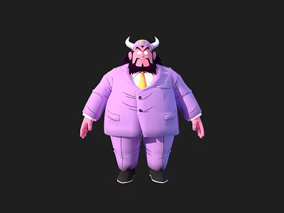 3D Game and Movie Character in Purple Suit with Horns and Stout Build 3d model