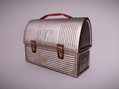 Vintage Metal Dinnerware Set With Red Handle Striped Design And Portable Storage 3d model