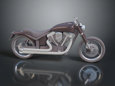 Cruiser Motorcycle with Brown White Body V-Type Engine Single Seat Alloy Wheels Glossy Finish 3d model