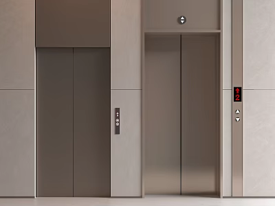 Modern Elevator Design in Building Interior with Metal Doors Control Panel and Floor 3d model