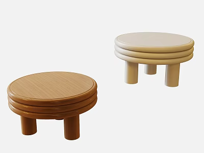 Minimalist Round Layered Design Stools With Brown Beige Tones And Cylindrical Legs 3d model