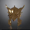 Golden Horned Weapon Helmet With Intricate Metallic Spiked Design And Details
