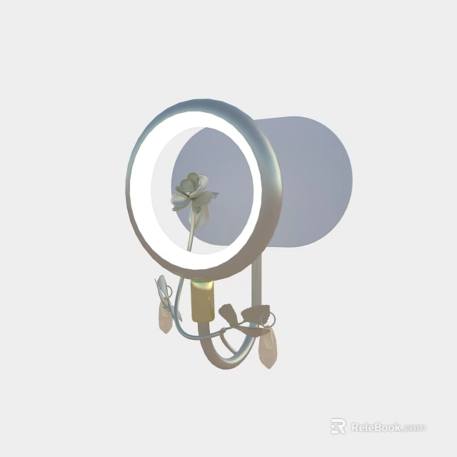 Modern Wall Mounted Lamp With Circular Light Ring And Floral Decoration 3d model 