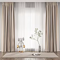 Beige Curtains With Sheer Panels In Bright Indoor Space With Small Plant And Figurine
