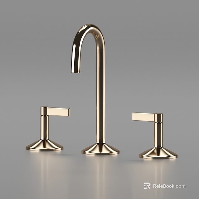 Modern Polished Golden Bathroom Faucet Design With Dual Handles And Spout 3d model 