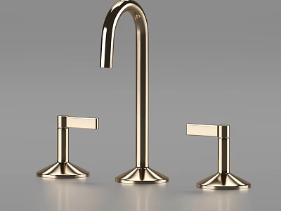 Modern Polished Golden Bathroom Faucet Design With Dual Handles And Spout 3d model