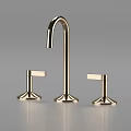 Modern Polished Golden Bathroom Faucet Design With Dual Handles And Spout