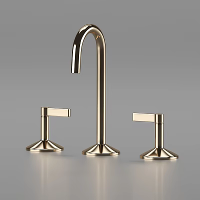 Modern Polished Golden Bathroom Faucet Design With Dual Handles And Spout 3d model