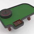Entertainment Table with Green Surface Roulette Wheel Wooden Tray and Brown Legs