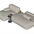 Light Colored Sectional Multi Person Sofa With Cushions And Side Table Decor 3d model