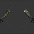 Two Green And Silver Mechanical Arms Symmetrically Placed On Gray Background 3d model