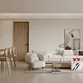 Modern Living and Dining Room with Sofa Dining Table Chairs and Decorative Painting