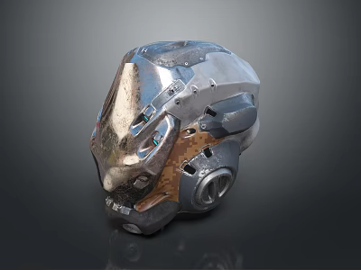 Futuristic Weapon Helmet With Metallic Texture Mechanical Parts And Worn Details 3d model