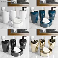 Modern Bathroom Essentials Set With White Blue Black Gold Soap Dispensers And Dishes