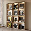 Modern Wooden Bookcase With Multi Layered Shelves Vinyl Records Books And Decorative Items
