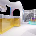 Modern White Exhibition Booth Featuring Arch Design And Colorful Lighting Display Space