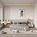 Modern Kids Bedroom Interior With Bed Desk Toys Rug Artwork And Bookshelf