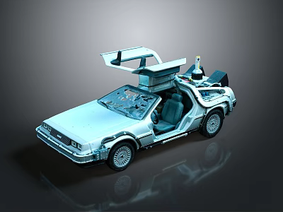 Silver Futuristic Car With Open Doors And Roof Mounted Equipment Design 3d model