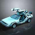 Silver Futuristic Car With Open Doors And Roof Mounted Equipment Design