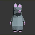 Low Poly Style Blue Mouse Game Movie Character With Pink Ears Nose Tail And Feet