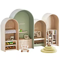 Colorful Kids Play Area With Arched Market Kitchen Garage Baby Sections And Toys