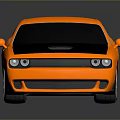Orange Two Door Muscle Car With Black Hood And Shiny Exterior Design