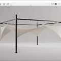 Modern Outdoor Tent With White Fabric And Black Metal Support Structure