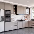 Modern Kitchen Interior Design With Light Gray Cabinets Marble Counter And Stainless Steel Appliances