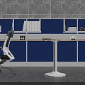 Modern Office Workspace With Blue Partitions Office Desk Office Chairs Documents And Computers 3d model