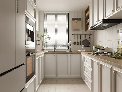 Modern Kitchen Interior With White Cabinets Stainless Steel Appliances And Tile Backsplash 3d model