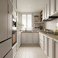 Modern Kitchen Interior With White Cabinets Stainless Steel Appliances And Tile Backsplash