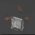 Decorative Ornament Set with Transparent Cube Container Pebbles and Red Green Plant Decorations