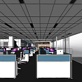 Modern Public Office Space With Cubicles Computers Office Chairs And Ceiling Lights 3d model