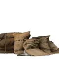 Jute Flour Bags Stacked And Scattered With Spilled Flour On Floor