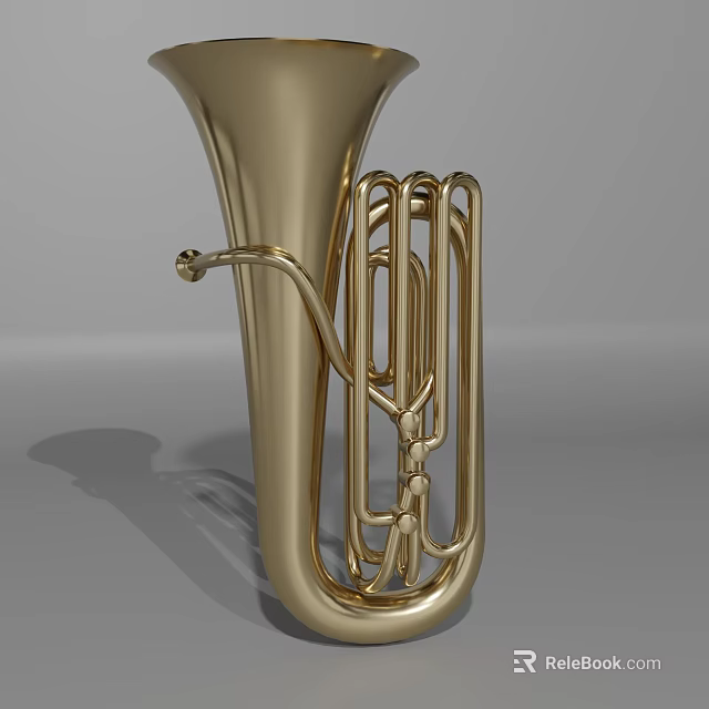 Shiny Brass Tuba Musical Instrument with Golden Surface and Elegant Curved Structure 3d model 