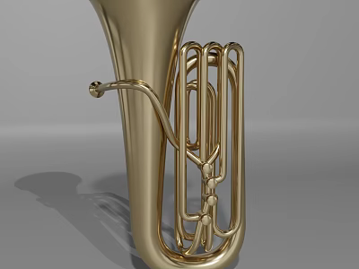Shiny Brass Tuba Musical Instrument with Golden Surface and Elegant Curved Structure 3d model