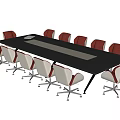 Modern Conference Table With Red And White Office Chairs In Meeting Room Setting