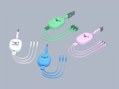 Cute Cartoon Face Design Multi Port Charging Cables In Various Colors For Phones 3d model