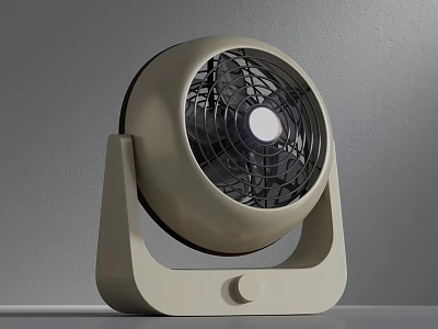 Modern Beige Air Conditioning Fan With Circular Grill And Stand Base Design 3d model