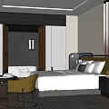 Hotel Room Modern Interior Design With Comfortable Bed Nightstand Desk Chair And TV
