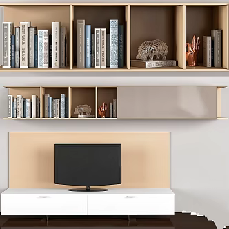 Modern TV background wall WOHNWAND TV rack cabinet decoration books 3d model