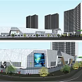 Modern Commercial Street With Tall Buildings Night Lighting And Busy Shopping Area