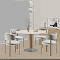 Modern Restaurant Dining Space With Round Table Light Chairs Flower Vase And Fruit Plate 3d model