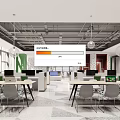 Bright Public Office Space Featuring Open Layout Desks Computers Green Plants And Pendant Lights 3d model