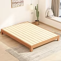 Simple Wooden Double Bed with Natural Frame and Cactus in Minimalist Bedroom Rug