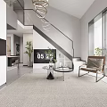 Modern Apartment Interior With Living Room Staircase Coffee Table And Plants Furniture