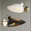 Modern White and Black Wall Lamps with Brass Bases Illuminated Visible Bulbs